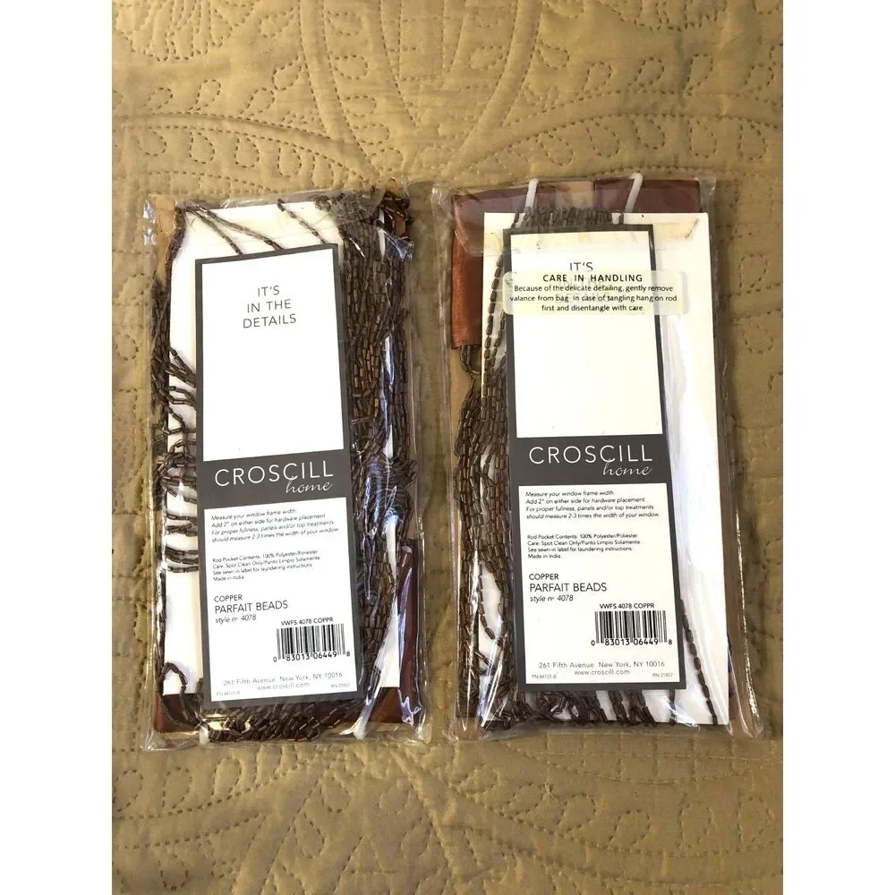 Croscill Parfait Bead Waterfall Swag Valance Pair Copper Beaded Fringe NIB 18x30